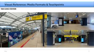 HCMCメトロ・タンカン駅（Tan Cang Station）の高架ホームとデジタルサイネージ広告